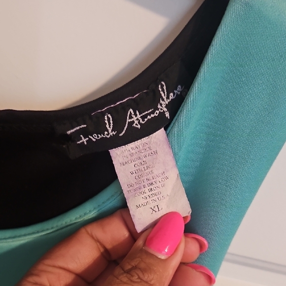 French Atmosphere Sleeveless Teal and Black Mini Dress - Picture 2 of 4